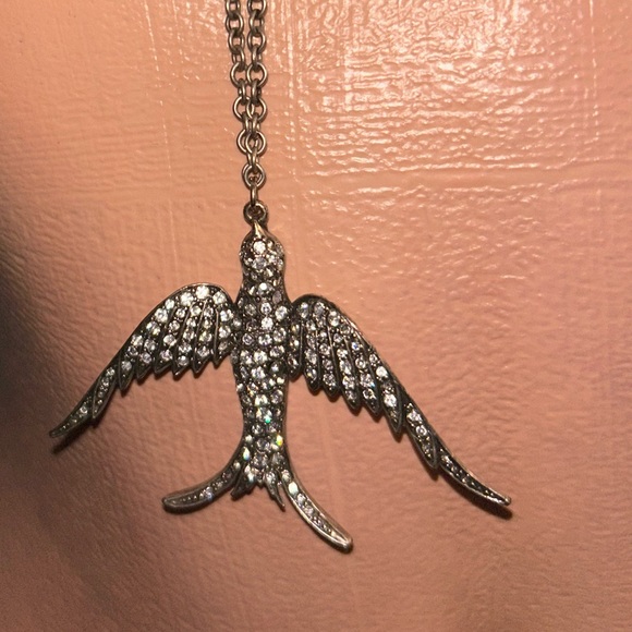 BETSEY JOHNSON sparrow CHARM necklace CRYSTAL rhinestone vintage rockabilly N145